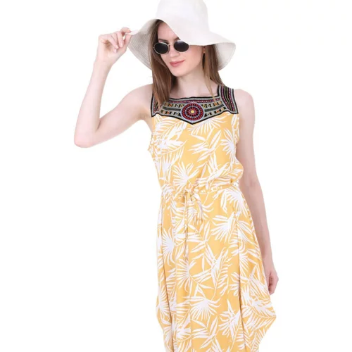 Bigdart 1512 Yellow Dress with Embroidery on the Front