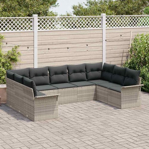  Sjedeća garnitura za vrt 9 kom. Svijetlo siva poliratan Svjetlosiva 289 x 187,5 x 85 cm Slike