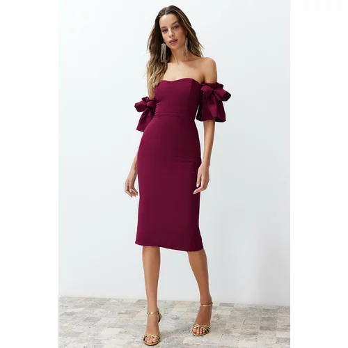 Trendyol Purple Rose Accessory Elegant Evening Dress