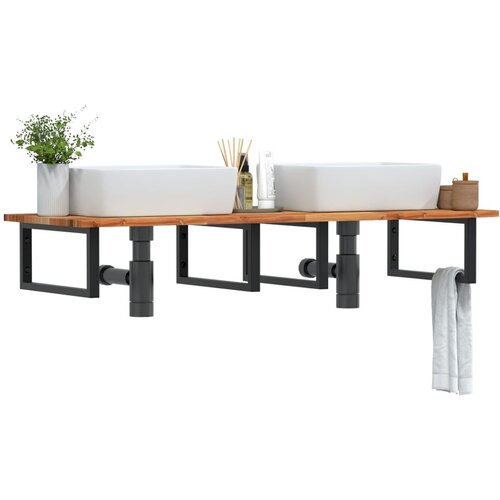  Zidna polica za umivaonik od čelika i masivnog bagremovog drva Smeđa 160 x 50 x 2 cm Cijene