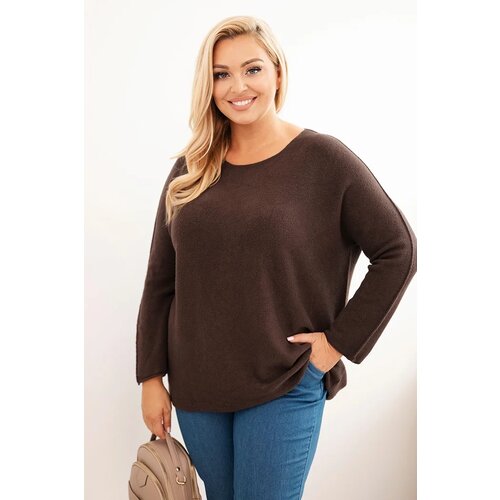Kesi Włoski Plus size women&amp;#039;s sweater with a boat neckline brown Slike