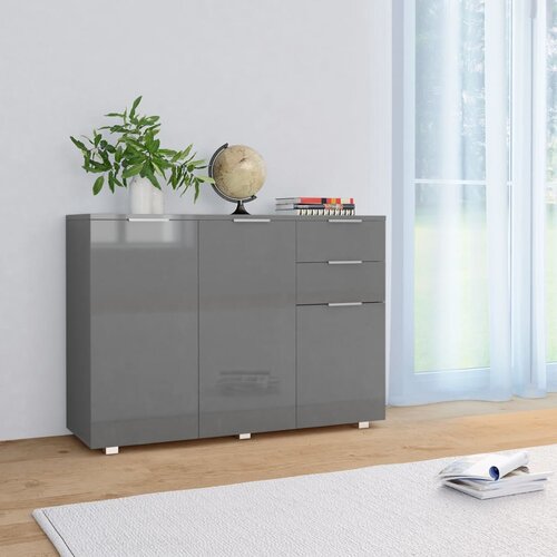 VidaXL Komoda visok sijaj siva 107x35x80,5 cm, (20622775) Slike