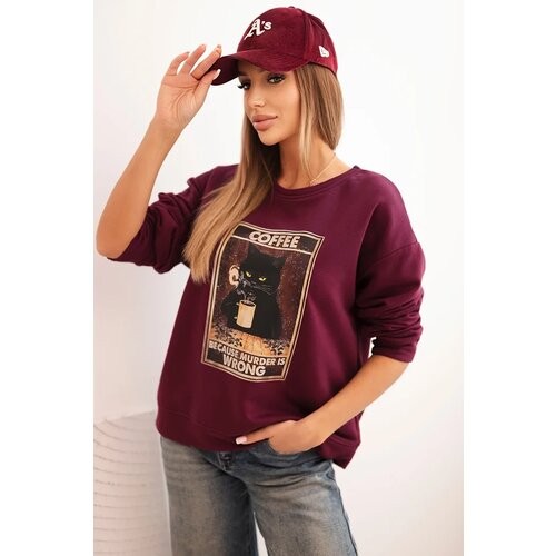 Kesi Włoski Women&amp;#039;s cotton sweatshirt with a cat print and text plum Slike
