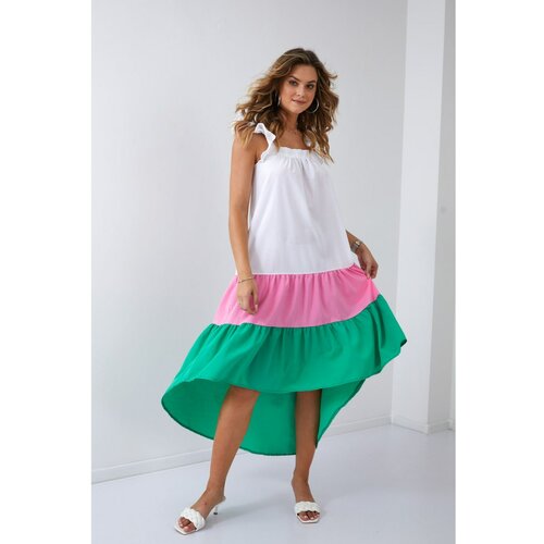 Fasardi Summer dress on straps with a longer back in pink and green Slike