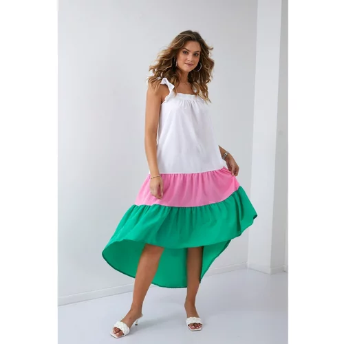 FASARDI Summer dress on straps with a longer back in pink and green