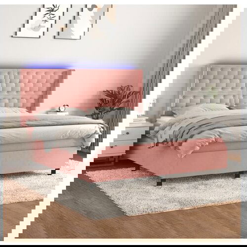VidaXL Box spring postelja z vzmetnico LED roza 160x200 cm z Slike
