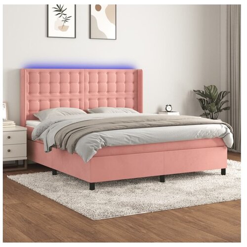 VidaXL Krevet box spring s madracem LED ružičasti 160x200cm bar&amp;scaron;unasti Slike