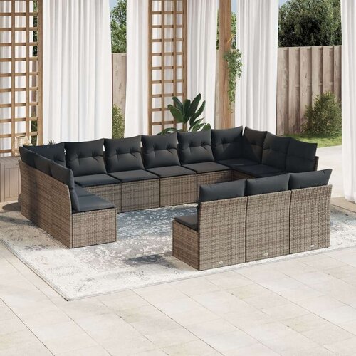 13-dijelni set vrtnih sofa od poliratana s jastucima sivi Slike