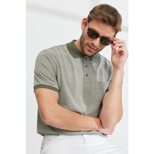 ALTINYILDIZ CLASSICS Men's Green Comfort Fit Comfortable Cut Polo Neck Jacquard T-Shirt. Slike