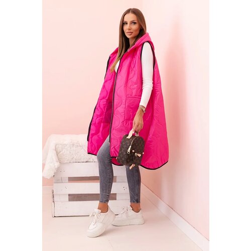Kesi Włoski Women&amp;#039;s quilted Plus Size vest with a hood zippered pink Slike