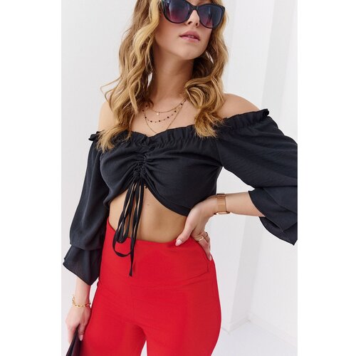 Fasardi Black Spanish summer blouse with ruffles Slike
