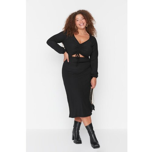 Trendyol Curve Black Cut Out Detailed Pleated Knitted Dress Slike