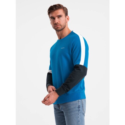 Ombre Tri-color men's sweatshirt with raglan sleeves - blue Cene