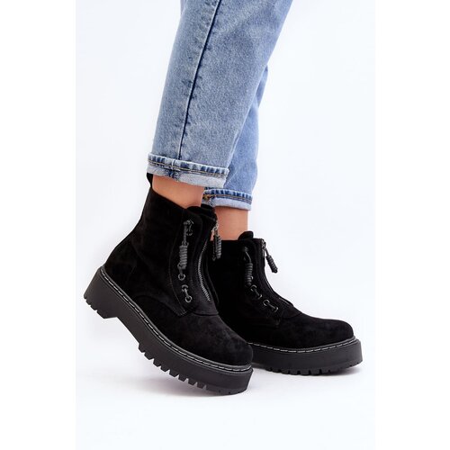 Kesi Women&amp;#039;s suede ankle boots Trapper with a thick sole with a zip, black Edivame Slike