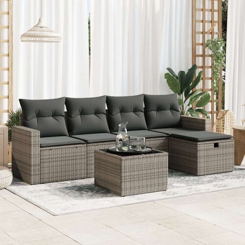 VidaXL 6-dijelni set vrtnih sofa od poliratana s jastucima sivi Slike