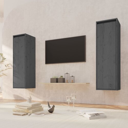 VidaXL Stenska omarica 2 kosa siva 30x30x100 cm trdna borovina Slike