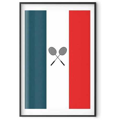  Plakat - French Flags and Black Badminton Rackets 21x30 Crni okvir s margom Slike