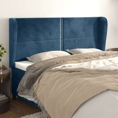  Vzglavje z u&amp;scaron;esi temno modra 183x23x118/128 cm žamet, (20953797) Slike