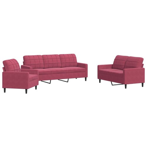 VidaXL sedežna garnitura z blazinami 3-delna vinsko rdeč žamet, (21256032) Slike