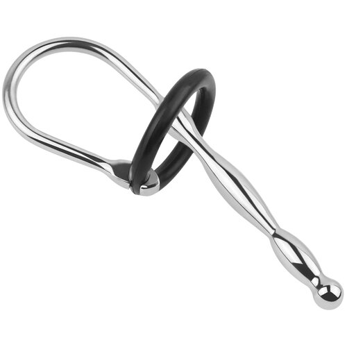 SuperLove Stainless Steel Wavy Penis Plug Cum Stopper with Silicone Glans Ring Slike