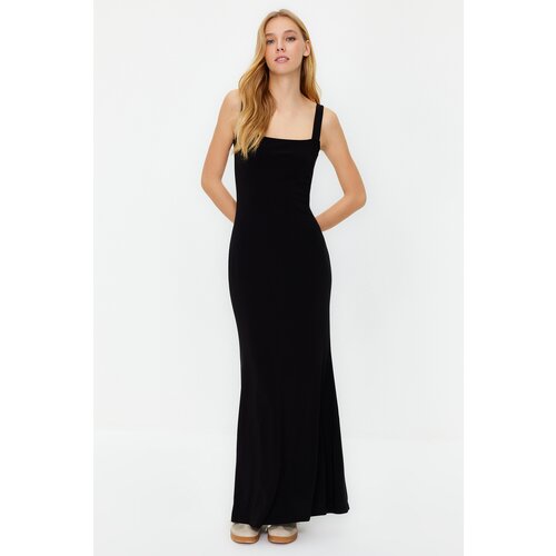 Trendyol Black Thick Strap Fitted Flexible Knitted Maxi Dress Slike