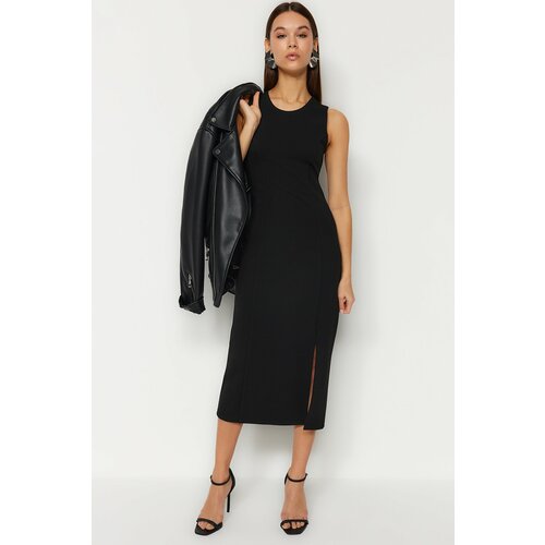 Trendyol Black Zero Sleeve Slit Detailed Bodycone Midi Knitted Dress Slike