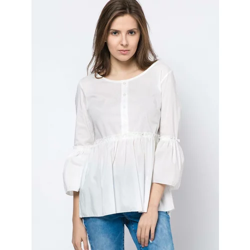 New collection Blouse with frill and lace-up neckline white