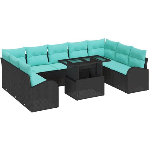 vidaXL Vrtna sedežna garnitura s shranjevanjem 10 pcs Črna Poly ratan, (5000145514) Cene
