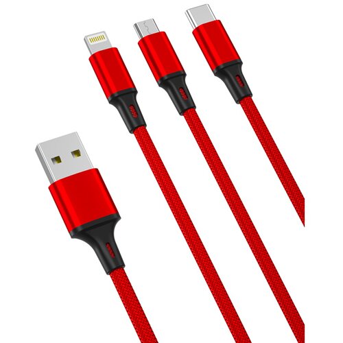 XO Kabel NB173 3in1 USB - Lightning + USB-C + microUSB 1,2 m rdeč, (20441816) Cene