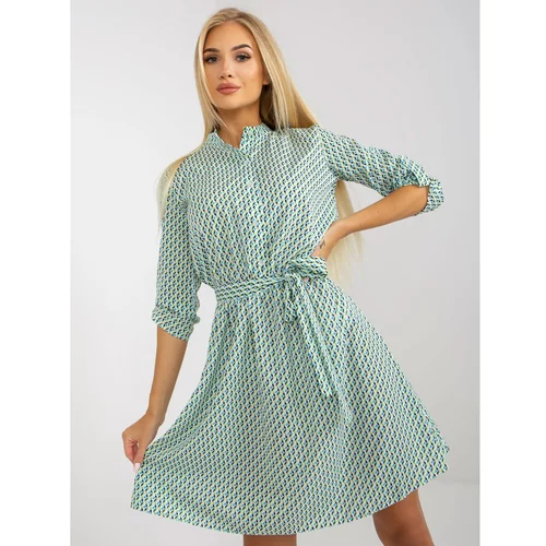 Fashion Hunters Casual white and green dress with a button closure