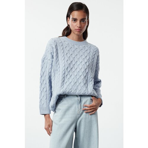 Trendyol Blue Crew Neck Hair Knitted Sweater Slike