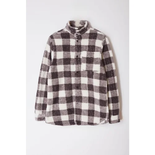 Trendyol Black Unisex Fit Welsoft Plush Winter Plaid Shirt Jacket