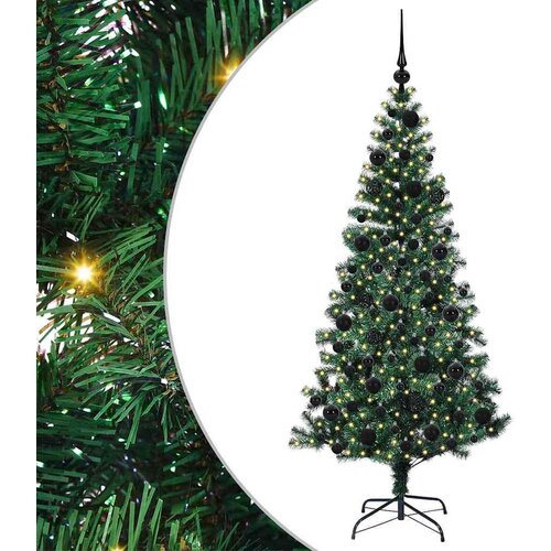 VidaXL Umjetno predsvijetljeno božićno drvce Zelena 180 cm PVC i metal Slike