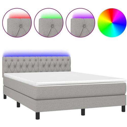  Krevet box spring s madracem LED svjetlosivi 140x190 cm tkanina Slike
