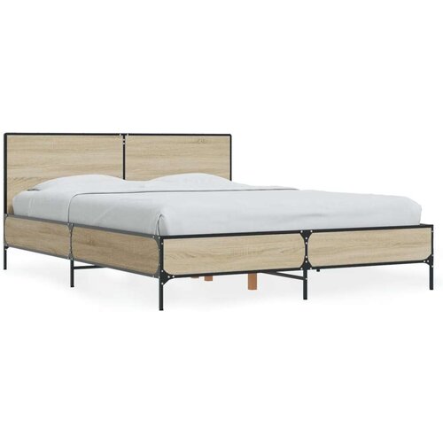  Posteljni okvir sonoma hrast 135x190 cm inž. les in kovina Slike