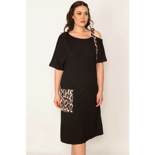 Şans Women's Plus Size Black Strap And Pocket Detailed Dress Cene