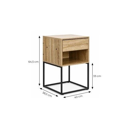 ModernHome GIC-NST65-15 &amp;ndash; Noćni ormarić s ladicom i policom, 40 &amp;times; 38,5 &amp;times; 64,5 cm, svijetli hrast/crna Slike