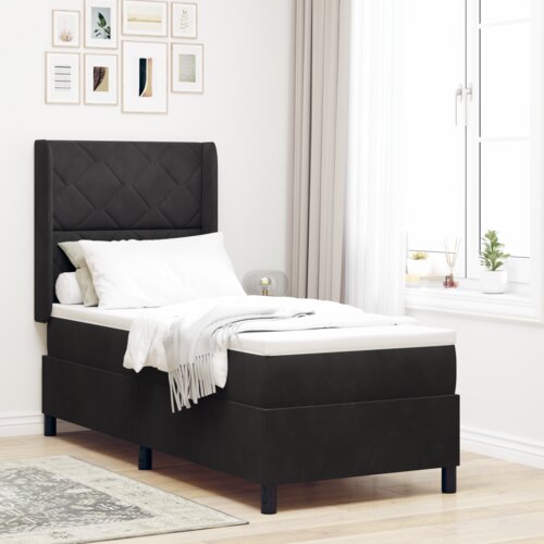 VidaXL Box Spring postelja z vzmetnico in LED črna 80x200 cm žamet Slike