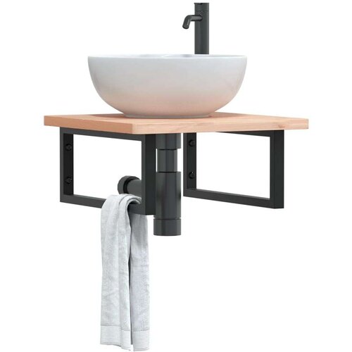  Zidna polica za Lavabo - Umivaonik od čelika i masivne bukovine - Smeđa i crna 50 x 50 x 2.5 cm 1 Pravokutno Slike