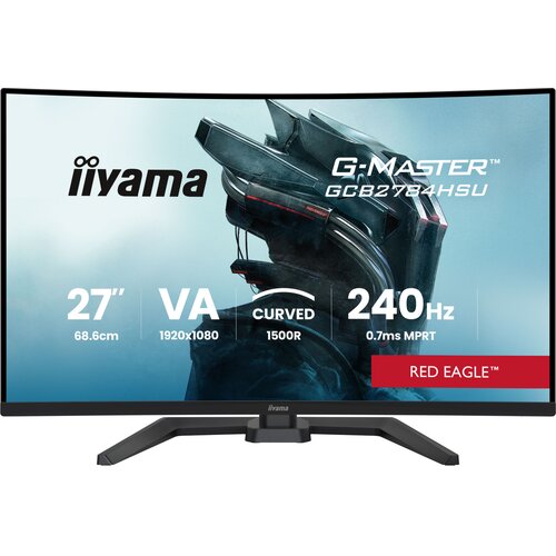 Iiyama gaming monitor 27 inch va panel curved 1500R g master red eagle freesync premium 1920x1080 165Hz 250 cd m2 displayport 2xHDMI 1ms mprt speakers usb 2x 2.0 black tuner height adjustable stand GCB2784HSU-B1 Slike