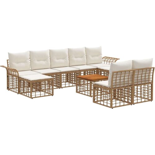 Set vanjskih sofa 10 pcs Prirodna i krema bijela Poliester - Prirodna i kremasto bijela sa stolom Cene
