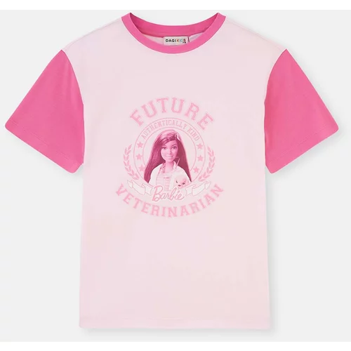 Dagi Pink Barbie License Printed Short Sleeve Crew Neck T-Shirt