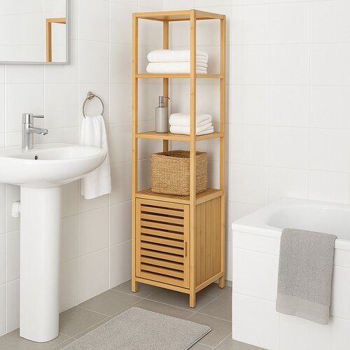 Bonami Essentials Bambusova kopalni&amp;scaron;ka polica v naravni barvi 35x140 cm Auren &amp;ndash; Slike