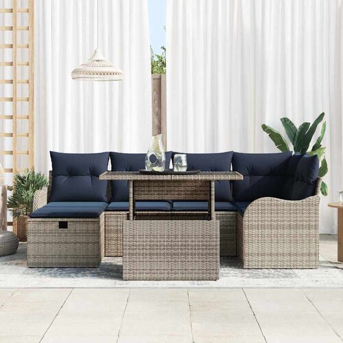  Sjedeća garnitura za vrt 7 kom. Siva poliratan 232.5 x 122.5 x 85 cm Slike