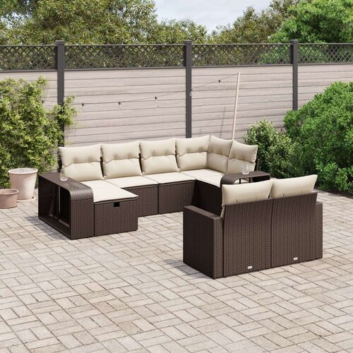 vidaXL 10-dijelni set vrtnih sofa od poliratana s jastucima smeđi Cijene