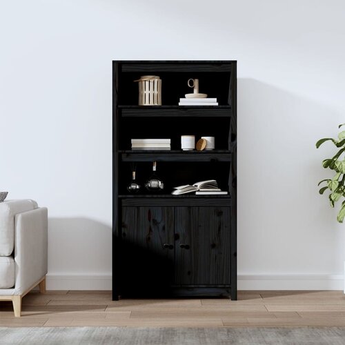 The Living Store Visoka omarica črna 80x35x154 cm trdna borovina - Visoka Omara, (21430898) Slike