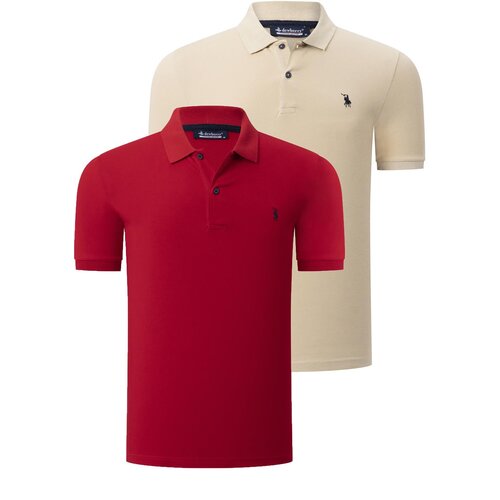 Dewberry DUO SET T8561 MENS TSHIRT-BEIGE-RED Slike