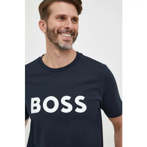 Boss Bombažna kratka majica mornarsko modra barva