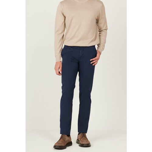 AC&Co / Altınyıldız Classics Men's Navy Blue Slim Fit Slim Fit Side Pocket Cotton Diagonal Patterned Flexible Trousers Slike