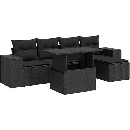 Maison Chic Seti vrtnega pohištva - Vrtna garnitura - Vrtni pohištvo set 6-delna z blazinami črna poli ratan, (21806018) Cene